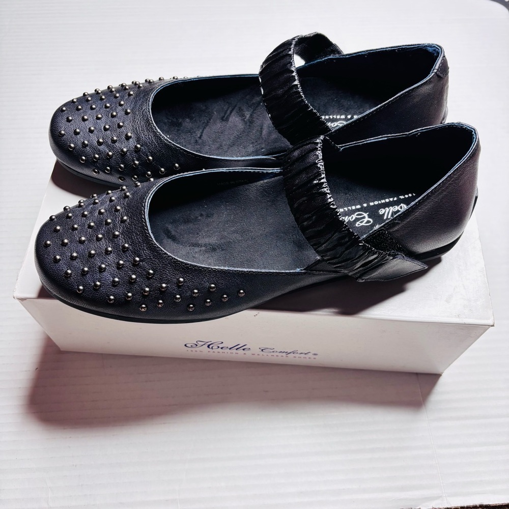 HELLE COMFORT Black Lisboa Studded Flats Size 9